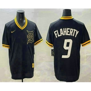 Men's Detroit Tigers #9 Jack Flaherty Black Gold Nike Cooperstown Legend V Neck Jersey