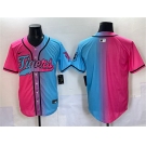 Men's Detroit Tigers Blank Pink Blue Limited Stitched Baseball Jersey