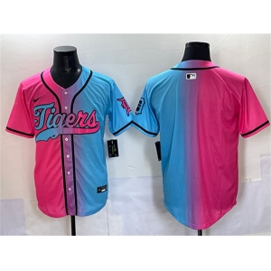 Men's Detroit Tigers Blank Pink Blue Limited Stitched Baseball Jersey