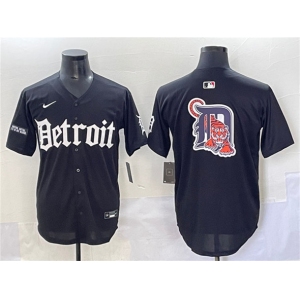 Men's Detroit Tigers Team Big Logo Black 'Motor Gothic Edition' Vapor Premier Limited Stitched Baseball Jersey