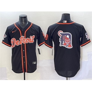 Men's Detroit Tigers Team Big Logo Black With Patch Cool Base Stitched Baseball Jersey