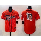 Men's Detroit Tigers Team Big Logo Orange With Patch Cool Base Stitched Baseball Jersey