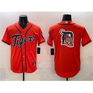 Men's Detroit Tigers Team Big Logo Orange With Patch Cool Base Stitched Baseball Jersey
