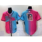 Men's Detroit Tigers Team Big Logo Pink Blue Limited Stitched Baseball Jersey