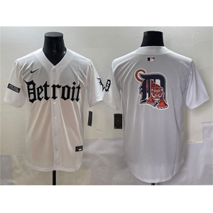 Men's Detroit Tigers Team Big Logo White 'Motor Gothic Edition' Vapor Premier Limited Stitched Baseball Jersey