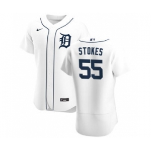 Men's Nike Detroit Tigers #55 Troy Stokes Jr. White Home 2020 Authentic Player Baseball Jersey