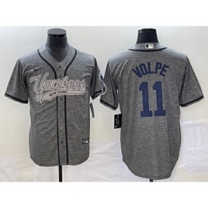 Men's New York Yankees #11 Anthony Volpe Grey Gridiron Cool Base Stitched Baseball Jersey