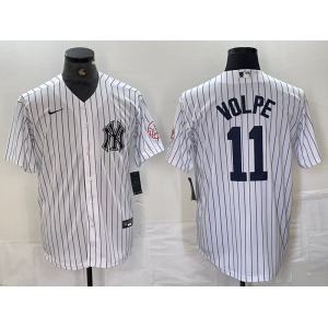 Men's New York Yankees #11 Anthony Volpe Name White With Patch 2024 Cool Base Stitched Jersey