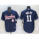 Men's New York Yankees #11 Anthony Volpe Navy With Patch Cool Base Stitched Baseball Jerseys