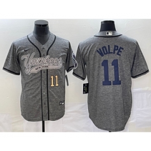 Men's New York Yankees #11 Anthony Volpe Number Grey Gridiron Cool Base Stitched Baseball Jersey