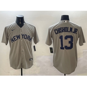 Men's New York Yankees #13 Jazz Chisholm Jr. Grey Cool Base Stitched Baseball Jersey