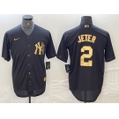 Men's New York Yankees #2 Derek Jeter Black Gold Cool Base Stitched Jersey