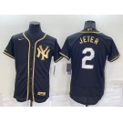 Men's New York Yankees #2 Derek Jeter Black Gold Flex Base Stitched Baseball Jersey