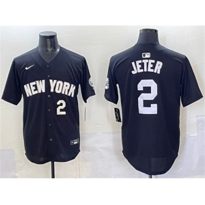 Men's New York Yankees #2 Derek Jeter Black Limited Stitched Baseball Jersey