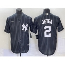 Men's New York Yankees #2 Derek Jeter Black Pinstripe Cool Base Stitched Baseball Jersey