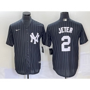 Men's New York Yankees #2 Derek Jeter Black Pinstripe Cool Base Stitched Baseball Jersey