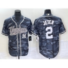 Men's New York Yankees #2 Derek Jeter Grey Camo Cool Base With Patch Stitched Baseball Jersey1