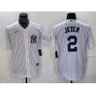 Men's New York Yankees #2 Derek Jeter Name White With Patch 2024 Cool Base Stitched Jersey