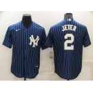 Men's New York Yankees #2 Derek Jeter Navy Blue Pinstripe Stitched MLB Cool Base Nike Jersey