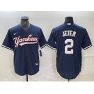 Men's New York Yankees #2 Derek Jeter Navy Cool Base Stitched Baseball Jersey