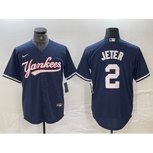 Men's New York Yankees #2 Derek Jeter Navy Cool Base Stitched Baseball Jersey