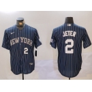 Men's New York Yankees #2 Derek Jeter Navy Pinstripe Fashion Cool Base Jerseys