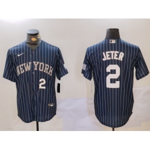 Men's New York Yankees #2 Derek Jeter Navy Pinstripe Fashion Cool Base Jerseys