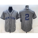 Men's New York Yankees #2 Derek Jeter No Name Grey Gridiron Cool Base Stitched Jersey