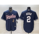 Men's New York Yankees #2 Derek Jeter Number Navy Cool Base Stitched Baseball Jersey