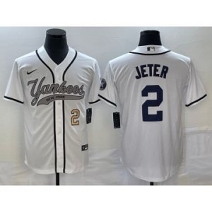 Men's New York Yankees #2 Derek Jeter Number White Cool Base Stitched Baseball Jersey