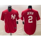 Men's New York Yankees #2 Derek Jeter Red Fashion Cool Base Jersey