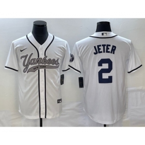 Men's New York Yankees #2 Derek Jeter White Cool Base Stitched Baseball Jersey