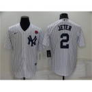 Men's New York Yankees #2 Derek Jeter White Cool Base Stitched Rose Baseball Jersey