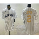 Men's New York Yankees #2 Derek Jeter White Pinstripe Name Fashion Cool Base Jersey