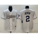 Men's New York Yankees #2 Derek Jeter White With Patch Cool Base Stitched Baseball Jersey