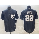 Men's New York Yankees #22 Juan Soto Black Pinstripe Cool Base Stitched Baseball Jersey