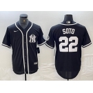 Men's New York Yankees #22 Juan Soto Black White Cool Base Stitched Jersey