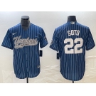 Men's New York Yankees #22 Juan Soto Blue Pinstripe Cool Base Stitched Baseball Jersey