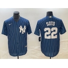 Men's New York Yankees #22 Juan Soto Blue Pinstripe Cool Base Stitched Baseball Jerseys