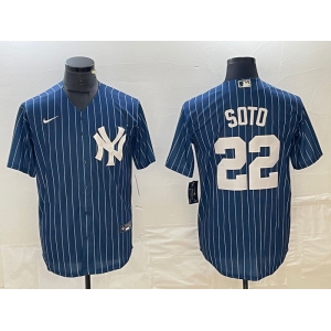 Men's New York Yankees #22 Juan Soto Blue Pinstripe Cool Base Stitched Baseball Jerseys