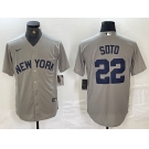 Men's New York Yankees #22 Juan Soto Name 2021 Grey Field of Dreams Cool Base Stitched Baseball Jersey