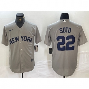 Men's New York Yankees #22 Juan Soto Name 2021 Grey Field of Dreams Cool Base Stitched Baseball Jersey