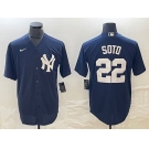 Men's New York Yankees #22 Juan Soto Name Navy Blue Cool Base Stitched Baseball Jersey