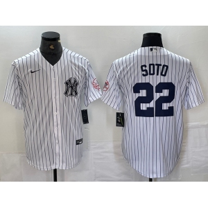 Men's New York Yankees #22 Juan Soto Name White With Patch 2024 Cool Base Stitched Jersey