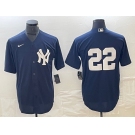 Men's New York Yankees #22 Juan Soto Navy Blue Cool Base Stitched Baseball Jersey