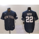 Men's New York Yankees #22 Juan Soto Navy Pinstripe Fashion Cool Base Jersey