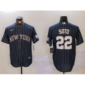 Men's New York Yankees #22 Juan Soto Navy Pinstripe Fashion Cool Base Jersey