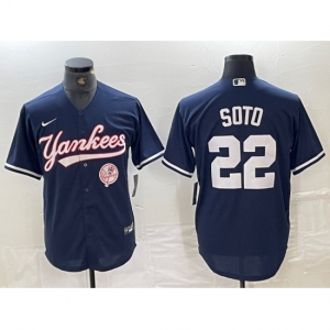 Men's New York Yankees #22 Juan Soto Navy With Cool Base Stitched Baseball Jersey