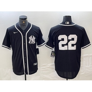 Men's New York Yankees #22 Juan Soto No Name Black White Cool Base Stitched Jersey