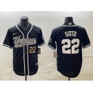 Men's New York Yankees #22 Juan Soto Number Black With Patch Cool Base Stitched Baseball Jersey